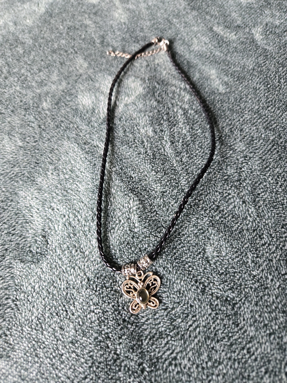 Elegant Black Cord Necklace with Silver Butterfly Pendant